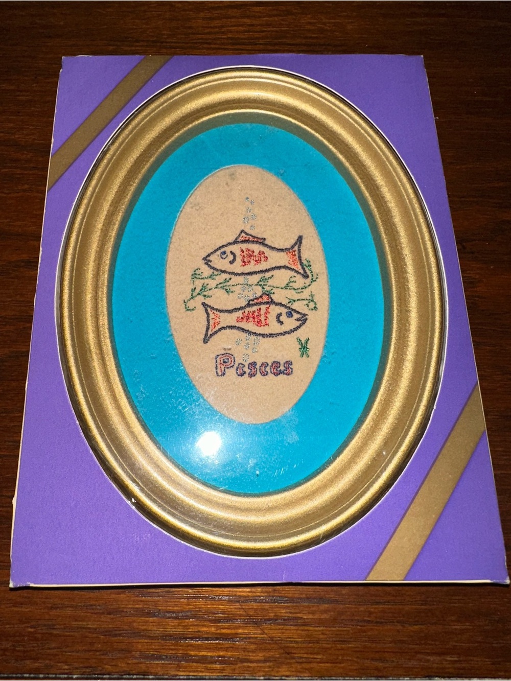 Pisces Fish Wall Art Frame - Gold & Turquoise